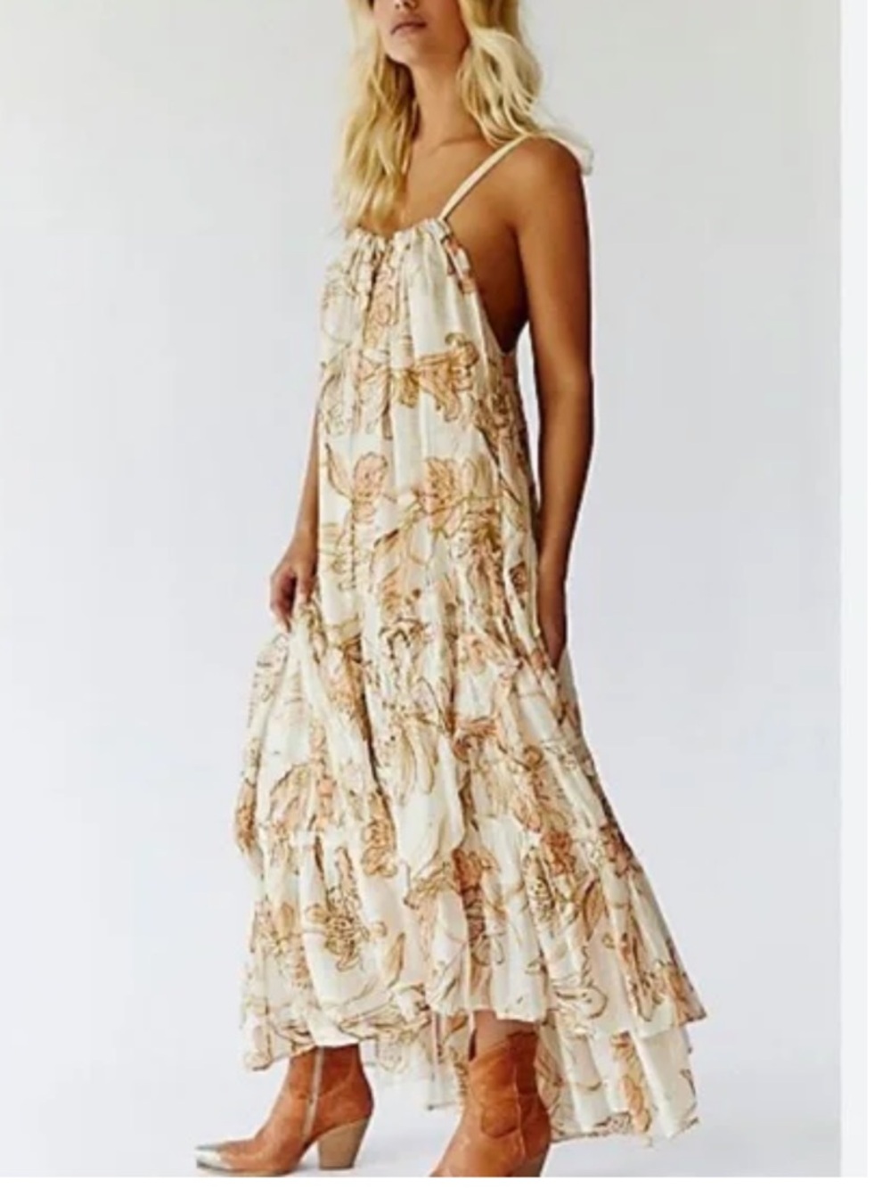 NWT Free People Cream Floral Tiered Maxi Dress. Stunning! Oversized